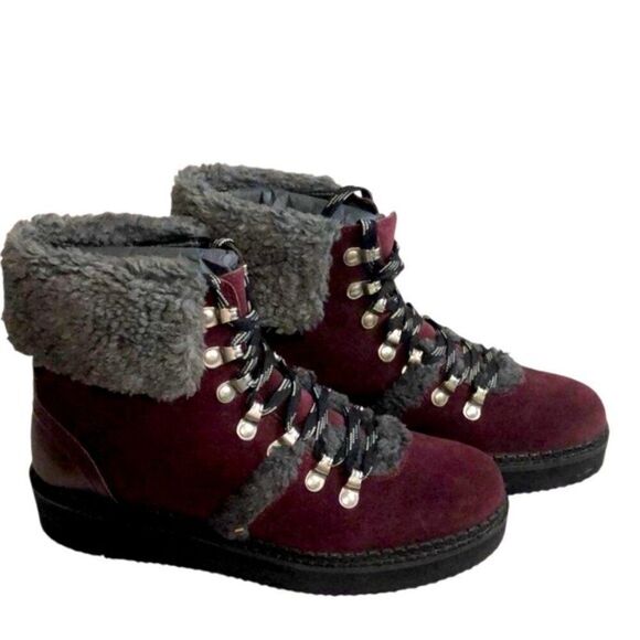 NIB Very Volatile Tonkin Women’s Leather Ankle Boot. Faux Fur Burgundy Size 10 - Picture 1 of 2